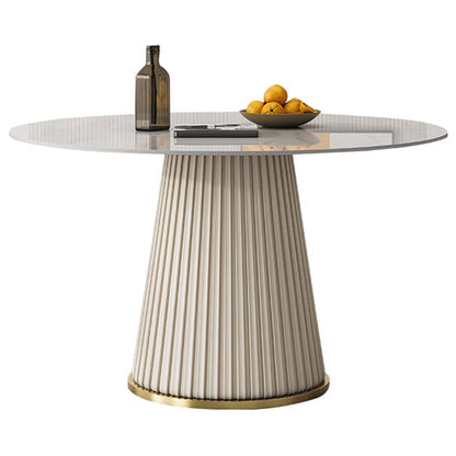 Round Traditional Luxury Dining Table White Sintered Stone Table with White Pedestal Base Fixed Table Without Chairs Clearhalo ' dining_table' 'Dining Tables & Seating' 'Dining Tables' 'furn' 'furn_dining_table' 'Furniture' 'furniture_dining_table' 'Kitchen & Dining Furniture' 'kitchen&dining_furn' 'kitchen' 'kitchen_dining_table' 4317666
