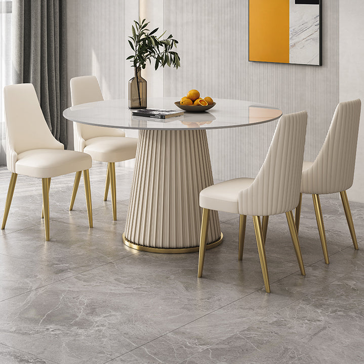 Round Traditional Luxury Dining Table White Sintered Stone Table with White Pedestal Base Clearhalo ' dining_table' 'Dining Tables & Seating' 'Dining Tables' 'furn' 'furn_dining_table' 'Furniture' 'furniture_dining_table' 'Kitchen & Dining Furniture' 'kitchen&dining_furn' 'kitchen' 'kitchen_dining_table' 4317667