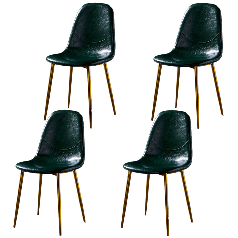 Nordic Style Dining Chairs Armless Side Chairs for Kitchen with Metal Legs Blackish Green 4 Piece Set Brass Gold Clearhalo ' kitchen&dining_furn' 'Dining Chairs' 'Dining Tables & Seating' 'dining_chair' 'furn' 'furn_dining_chair' 'Furniture' 'furniture_dining_chair' 'Kitchen & Dining Furniture' 'kitchen' 4317703
