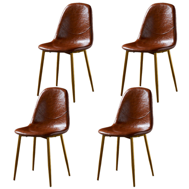 Nordic Style Dining Chairs Armless Side Chairs for Kitchen with Metal Legs Brown 4 Piece Set Brass Gold Clearhalo ' kitchen&dining_furn' 'Dining Chairs' 'Dining Tables & Seating' 'dining_chair' 'furn' 'furn_dining_chair' 'Furniture' 'furniture_dining_chair' 'Kitchen & Dining Furniture' 'kitchen' 4317722