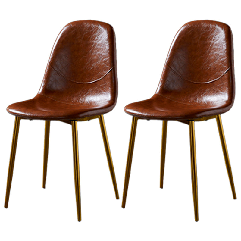 Nordic Style Dining Chairs Armless Side Chairs for Kitchen with Metal Legs Brown 2 Piece Set Brass Gold Clearhalo ' kitchen&dining_furn' 'Dining Chairs' 'Dining Tables & Seating' 'dining_chair' 'furn' 'furn_dining_chair' 'Furniture' 'furniture_dining_chair' 'Kitchen & Dining Furniture' 'kitchen' 4317724