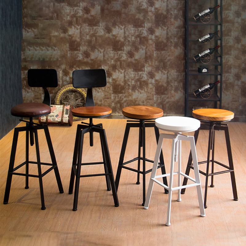 Industrial Leather Wood Counter Bar Stool Armless Adjustable Height Stool Clearhalo 'Bar Furniture' 'Bar Stools' 'bar_stools' 'furn' 'furn_bar_stools' 'furniture_bar_stools' 'Kitchen & Dining Furniture' 'kitchen&dining_furn' 'kitchen' 'kitchen_furn' Furniture' 4320989