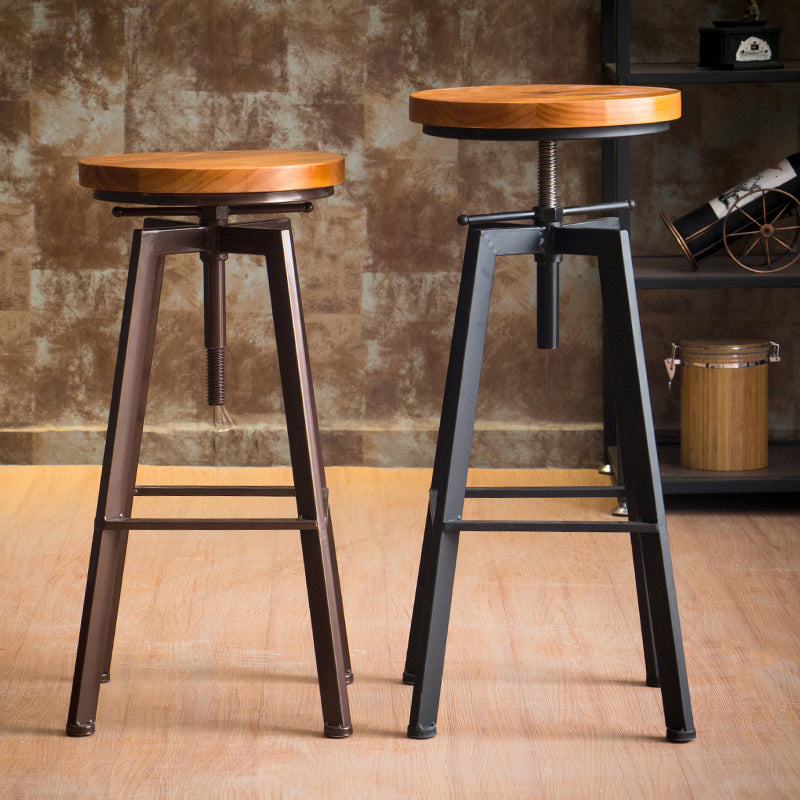 Industrial Leather Wood Counter Bar Stool Armless Adjustable Height Stool Clearhalo 'Bar Furniture' 'Bar Stools' 'bar_stools' 'furn' 'furn_bar_stools' 'furniture_bar_stools' 'Kitchen & Dining Furniture' 'kitchen&dining_furn' 'kitchen' 'kitchen_furn' Furniture' 4320991