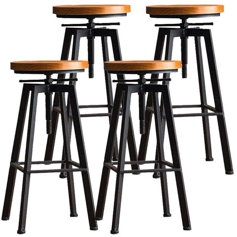 Industrial Leather Wood Counter Bar Stool Armless Adjustable Height Stool Black 4 Piece Set Clearhalo 'Bar Furniture' 'Bar Stools' 'bar_stools' 'furn' 'furn_bar_stools' 'furniture_bar_stools' 'Kitchen & Dining Furniture' 'kitchen&dining_furn' 'kitchen' 'kitchen_furn' Furniture' 4321008