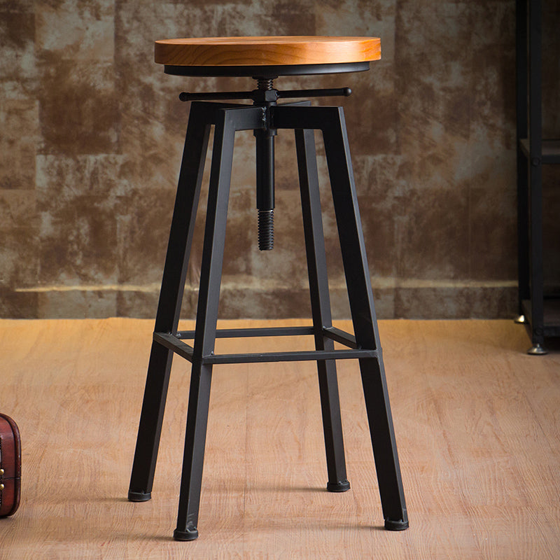 Industrial Leather Wood Counter Bar Stool Armless Adjustable Height Stool Black 1 Piece Clearhalo 'Bar Furniture' 'Bar Stools' 'bar_stools' 'furn' 'furn_bar_stools' 'furniture_bar_stools' 'Kitchen & Dining Furniture' 'kitchen&dining_furn' 'kitchen' 'kitchen_furn' Furniture' 4321009