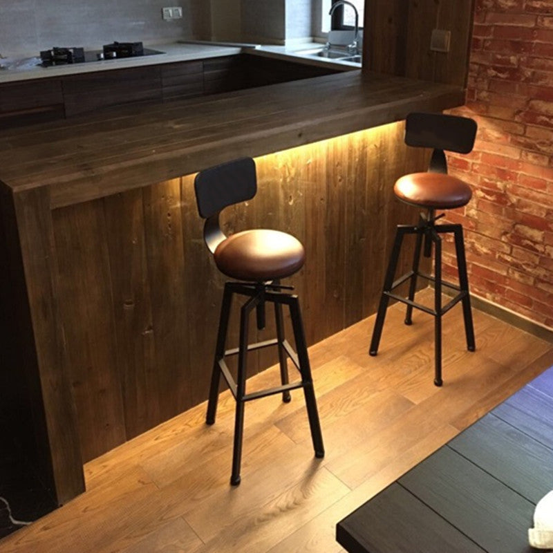 Industrial Leather Wood Counter Bar Stool Armless Adjustable Height Stool Clearhalo 'Bar Furniture' 'Bar Stools' 'bar_stools' 'furn' 'furn_bar_stools' 'furniture_bar_stools' 'Kitchen & Dining Furniture' 'kitchen&dining_furn' 'kitchen' 'kitchen_furn' Furniture' 4321010