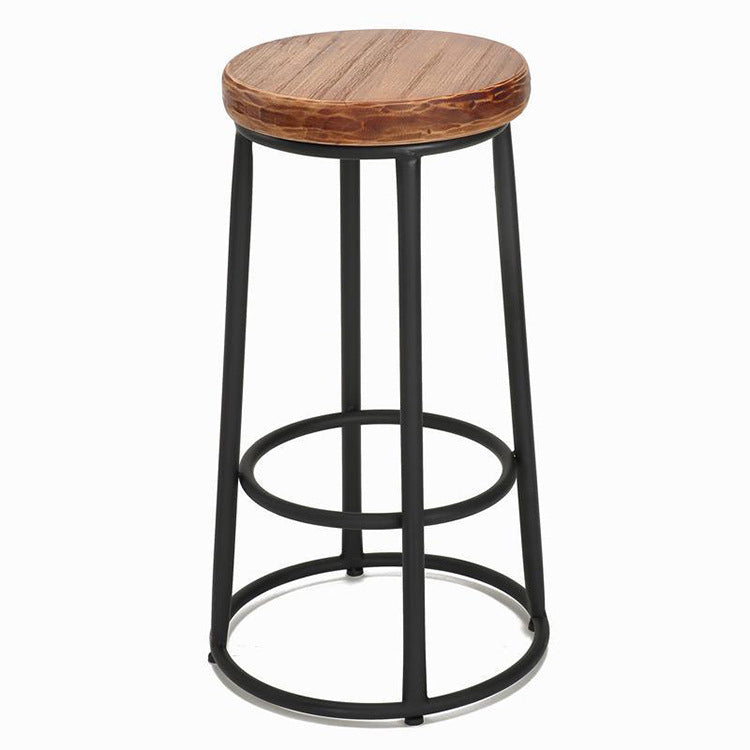 Brown Wood Backless and Armless Stool Industrial Bar and Counter Stool with Iron Legs 1 Piece Clearhalo 'Bar Furniture' 'Bar Stools' 'bar_stools' 'furn' 'furn_bar_stools' 'furniture_bar_stools' 'Kitchen & Dining Furniture' 'kitchen&dining_furn' 'kitchen' 'kitchen_furn' Furniture' 4321019