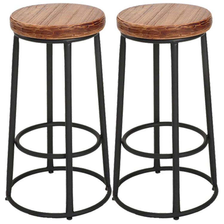 Brown Wood Backless and Armless Stool Industrial Bar and Counter Stool with Iron Legs 2 Piece Set Clearhalo 'Bar Furniture' 'Bar Stools' 'bar_stools' 'furn' 'furn_bar_stools' 'furniture_bar_stools' 'Kitchen & Dining Furniture' 'kitchen&dining_furn' 'kitchen' 'kitchen_furn' Furniture' 4321021