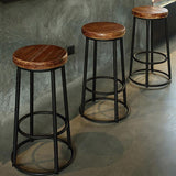Brown Wood Backless and Armless Stool Industrial Bar and Counter Stool with Iron Legs Clearhalo 'Bar Furniture' 'Bar Stools' 'bar_stools' 'furn' 'furn_bar_stools' 'furniture_bar_stools' 'Kitchen & Dining Furniture' 'kitchen&dining_furn' 'kitchen' 'kitchen_furn' Furniture' 4321022