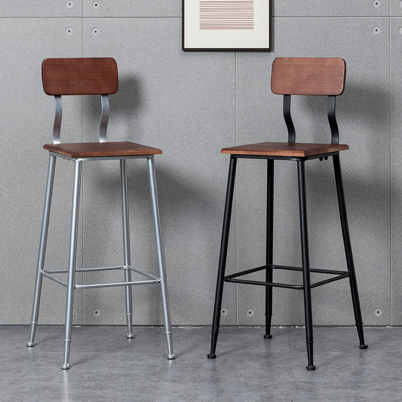 Industrial Style Ironwork Barstool Solid Wood Seat Bar High Chair with Backrest Clearhalo 'Bar Furniture' 'Bar Stools' 'bar_stools' 'furn' 'furn_bar_stools' 'furniture_bar_stools' 'Kitchen & Dining Furniture' 'kitchen&dining_furn' 'kitchen' 'kitchen_furn' Furniture' 4321058