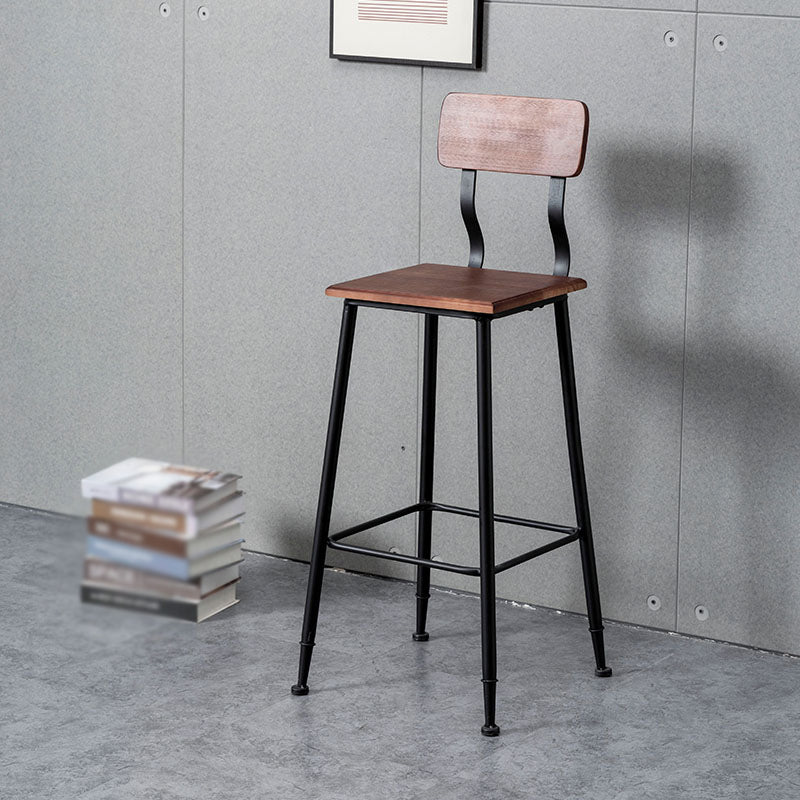 Industrial Style Ironwork Barstool Solid Wood Seat Bar High Chair with Backrest Clearhalo 'Bar Furniture' 'Bar Stools' 'bar_stools' 'furn' 'furn_bar_stools' 'furniture_bar_stools' 'Kitchen & Dining Furniture' 'kitchen&dining_furn' 'kitchen' 'kitchen_furn' Furniture' 4321059