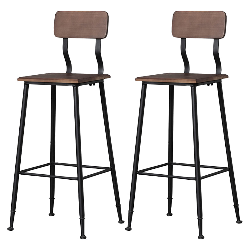Industrial Style Ironwork Barstool Solid Wood Seat Bar High Chair with Backrest Black 2 Piece Set Clearhalo 'Bar Furniture' 'Bar Stools' 'bar_stools' 'furn' 'furn_bar_stools' 'furniture_bar_stools' 'Kitchen & Dining Furniture' 'kitchen&dining_furn' 'kitchen' 'kitchen_furn' Furniture' 4321060