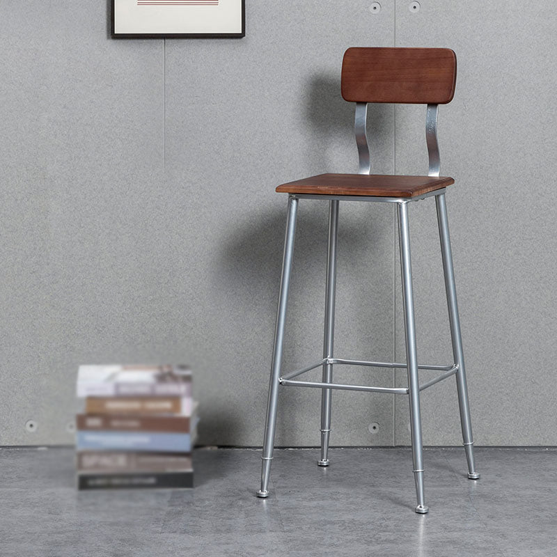Industrial Style Ironwork Barstool Solid Wood Seat Bar High Chair with Backrest Clearhalo 'Bar Furniture' 'Bar Stools' 'bar_stools' 'furn' 'furn_bar_stools' 'furniture_bar_stools' 'Kitchen & Dining Furniture' 'kitchen&dining_furn' 'kitchen' 'kitchen_furn' Furniture' 4321061