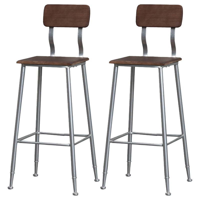Industrial Style Ironwork Barstool Solid Wood Seat Bar High Chair with Backrest Silver 2 Piece Set Clearhalo 'Bar Furniture' 'Bar Stools' 'bar_stools' 'furn' 'furn_bar_stools' 'furniture_bar_stools' 'Kitchen & Dining Furniture' 'kitchen&dining_furn' 'kitchen' 'kitchen_furn' Furniture' 4321062
