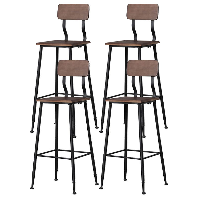 Industrial Style Ironwork Barstool Solid Wood Seat Bar High Chair with Backrest Black 4 Piece Set Clearhalo 'Bar Furniture' 'Bar Stools' 'bar_stools' 'furn' 'furn_bar_stools' 'furniture_bar_stools' 'Kitchen & Dining Furniture' 'kitchen&dining_furn' 'kitchen' 'kitchen_furn' Furniture' 4321064