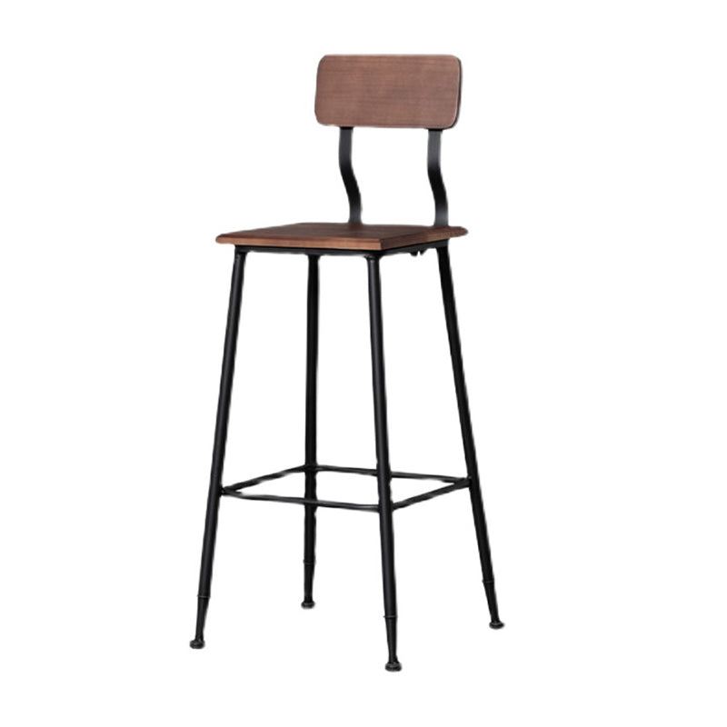 Industrial Style Ironwork Barstool Solid Wood Seat Bar High Chair with Backrest Clearhalo 'Bar Furniture' 'Bar Stools' 'bar_stools' 'furn' 'furn_bar_stools' 'furniture_bar_stools' 'Kitchen & Dining Furniture' 'kitchen&dining_furn' 'kitchen' 'kitchen_furn' Furniture' 4321065