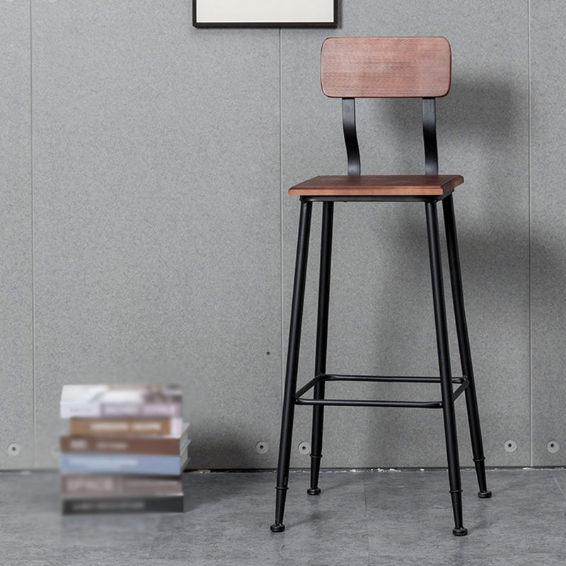 Industrial Style Ironwork Barstool Solid Wood Seat Bar High Chair with Backrest Clearhalo 'Bar Furniture' 'Bar Stools' 'bar_stools' 'furn' 'furn_bar_stools' 'furniture_bar_stools' 'Kitchen & Dining Furniture' 'kitchen&dining_furn' 'kitchen' 'kitchen_furn' Furniture' 4321069
