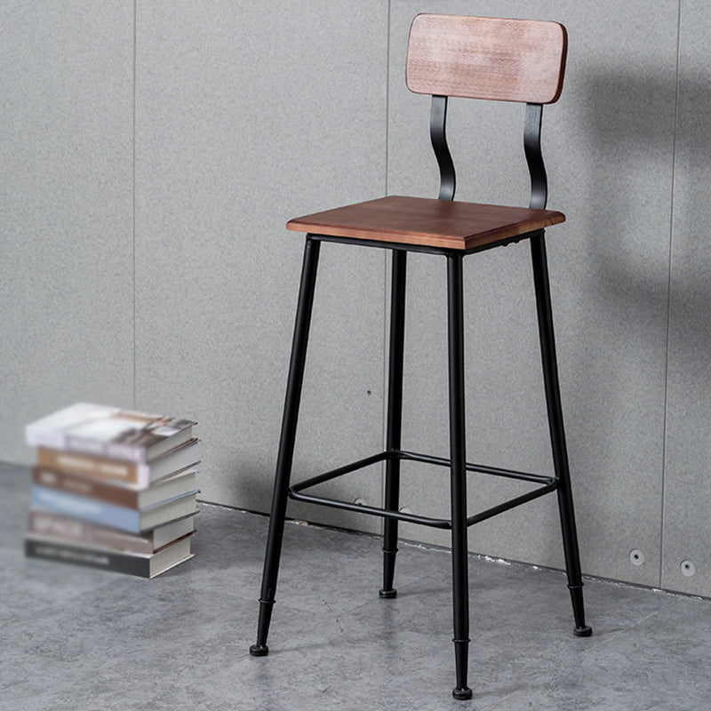Industrial Style Ironwork Barstool Solid Wood Seat Bar High Chair with Backrest Clearhalo 'Bar Furniture' 'Bar Stools' 'bar_stools' 'furn' 'furn_bar_stools' 'furniture_bar_stools' 'Kitchen & Dining Furniture' 'kitchen&dining_furn' 'kitchen' 'kitchen_furn' Furniture' 4321073