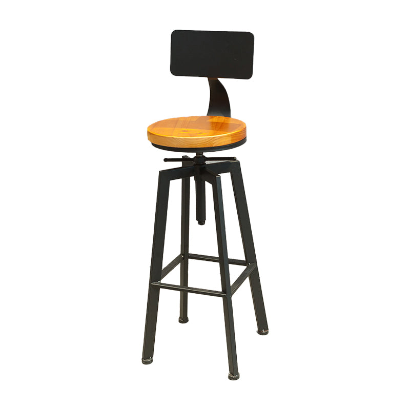 Industrial Four Legs Bar Stool with Footrest Adjustable Height Barstool Wood 1 Piece Low Back Clearhalo 'Bar Furniture' 'Bar Stools' 'bar_stools' 'furn' 'furn_bar_stools' 'furniture_bar_stools' 'Kitchen & Dining Furniture' 'kitchen&dining_furn' 'kitchen' 'kitchen_furn' Furniture' 4321148