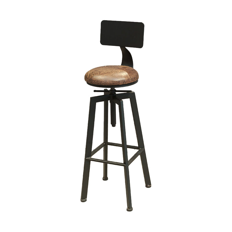 Industrial Four Legs Bar Stool with Footrest Adjustable Height Barstool Leather 1 Piece Low Back Clearhalo 'Bar Furniture' 'Bar Stools' 'bar_stools' 'furn' 'furn_bar_stools' 'furniture_bar_stools' 'Kitchen & Dining Furniture' 'kitchen&dining_furn' 'kitchen' 'kitchen_furn' Furniture' 4321150