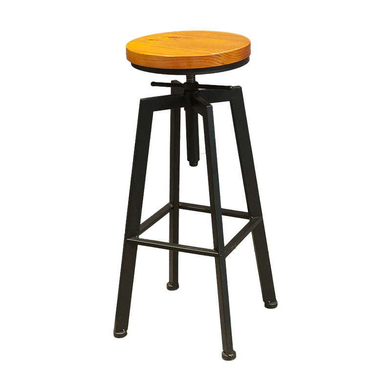 Industrial Four Legs Bar Stool with Footrest Adjustable Height Barstool Wood 1 Piece Backless Clearhalo 'Bar Furniture' 'Bar Stools' 'bar_stools' 'furn' 'furn_bar_stools' 'furniture_bar_stools' 'Kitchen & Dining Furniture' 'kitchen&dining_furn' 'kitchen' 'kitchen_furn' Furniture' 4321152