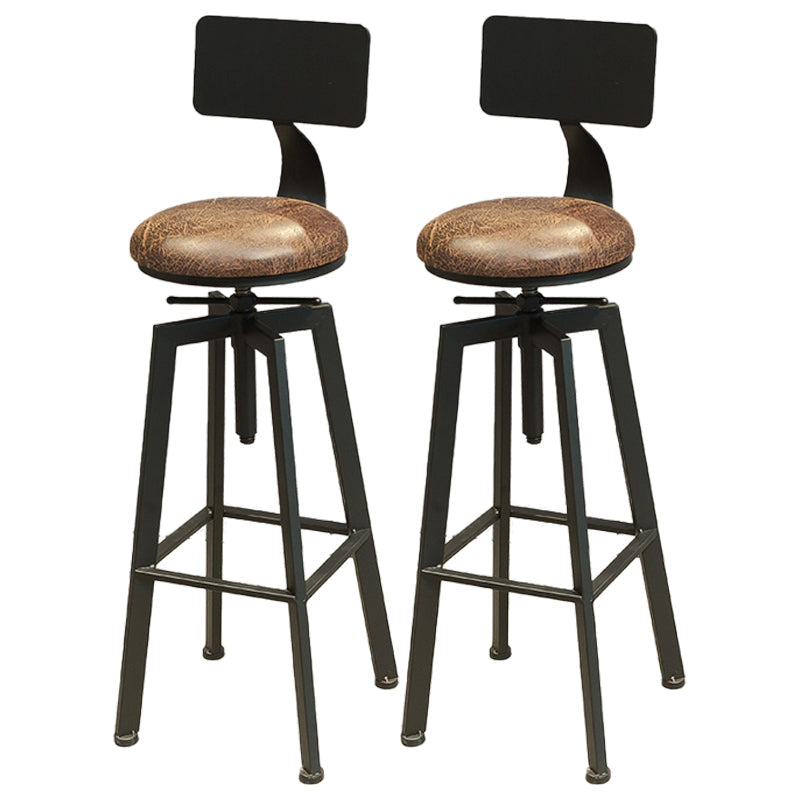 Industrial Four Legs Bar Stool with Footrest Adjustable Height Barstool Leather 2 Piece Set Low Back Clearhalo 'Bar Furniture' 'Bar Stools' 'bar_stools' 'furn' 'furn_bar_stools' 'furniture_bar_stools' 'Kitchen & Dining Furniture' 'kitchen&dining_furn' 'kitchen' 'kitchen_furn' Furniture' 4321158
