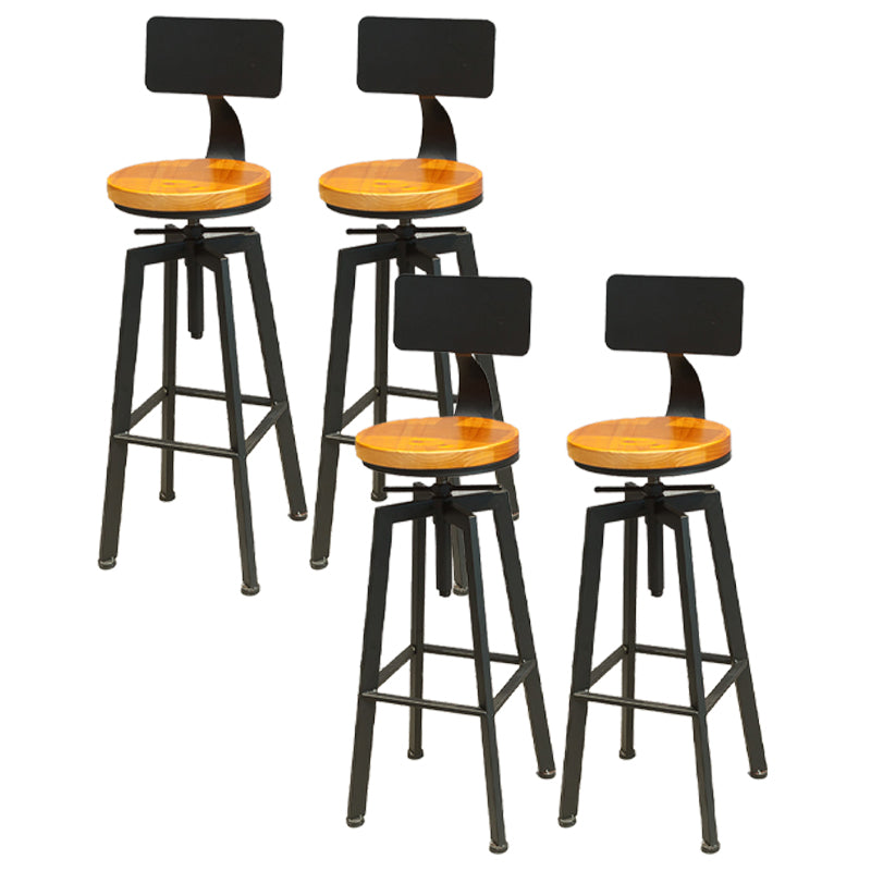 Industrial Four Legs Bar Stool with Footrest Adjustable Height Barstool Wood 4 Piece Set Low Back Clearhalo 'Bar Furniture' 'Bar Stools' 'bar_stools' 'furn' 'furn_bar_stools' 'furniture_bar_stools' 'Kitchen & Dining Furniture' 'kitchen&dining_furn' 'kitchen' 'kitchen_furn' Furniture' 4321161