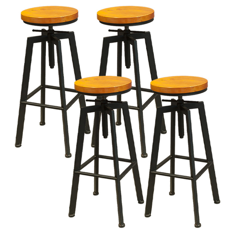 Industrial Four Legs Bar Stool with Footrest Adjustable Height Barstool Wood 4 Piece Set Backless Clearhalo 'Bar Furniture' 'Bar Stools' 'bar_stools' 'furn' 'furn_bar_stools' 'furniture_bar_stools' 'Kitchen & Dining Furniture' 'kitchen&dining_furn' 'kitchen' 'kitchen_furn' Furniture' 4321163