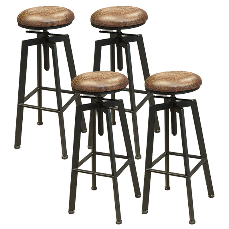 Industrial Four Legs Bar Stool with Footrest Adjustable Height Barstool Leather 4 Piece Set Backless Clearhalo 'Bar Furniture' 'Bar Stools' 'bar_stools' 'furn' 'furn_bar_stools' 'furniture_bar_stools' 'Kitchen & Dining Furniture' 'kitchen&dining_furn' 'kitchen' 'kitchen_furn' Furniture' 4321164