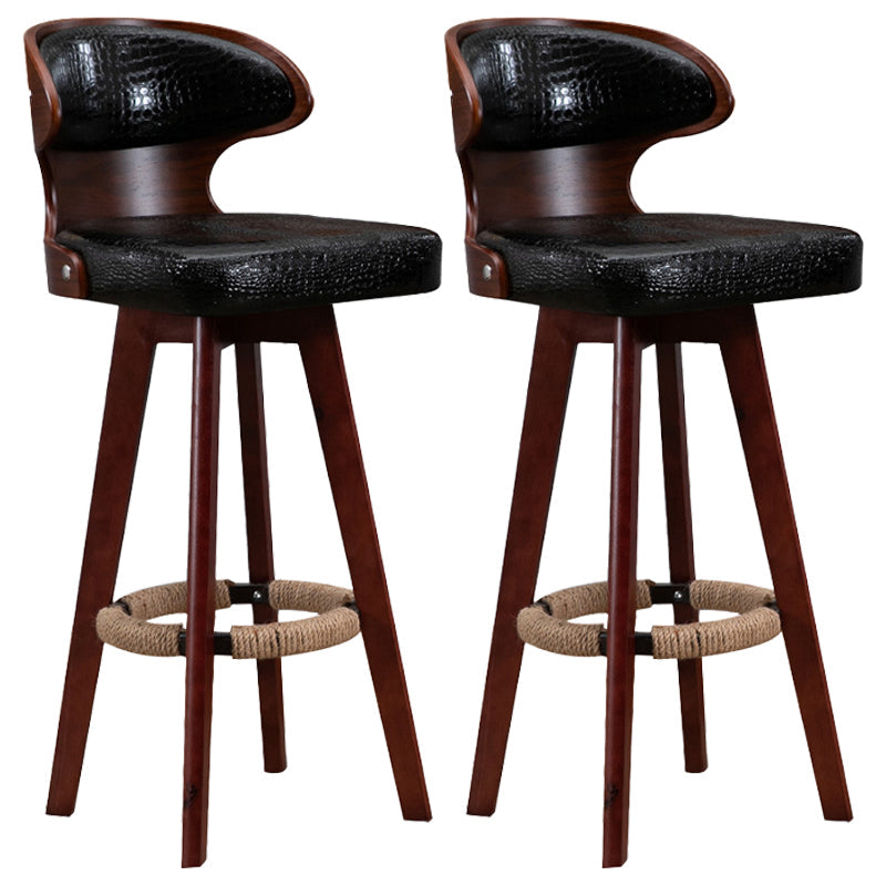 Modern Bar Stool Rubber Wooden Backrest Barstools with Soles Swivel Cushions Textured Black 2 Piece Set Clearhalo 'Bar Furniture' 'Bar Stools' 'bar_stools' 'furn' 'furn_bar_stools' 'furniture_bar_stools' 'Kitchen & Dining Furniture' 'kitchen&dining_furn' 'kitchen' 'kitchen_furn' Furniture' 4321183