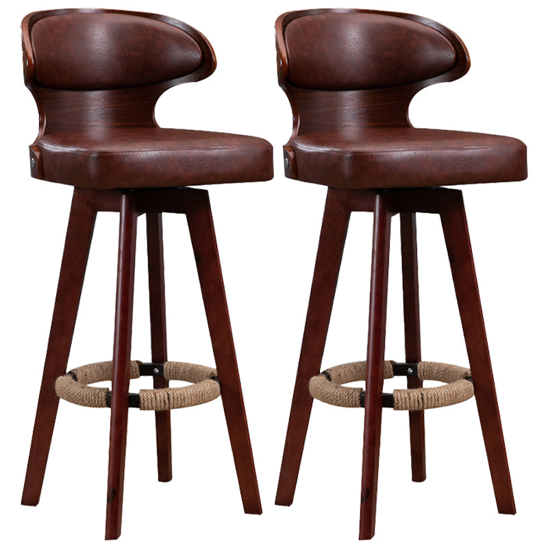 Modern Bar Stool Rubber Wooden Backrest Barstools with Soles Swivel Cushions Brown 2 Piece Set Clearhalo 'Bar Furniture' 'Bar Stools' 'bar_stools' 'furn' 'furn_bar_stools' 'furniture_bar_stools' 'Kitchen & Dining Furniture' 'kitchen&dining_furn' 'kitchen' 'kitchen_furn' Furniture' 4321187