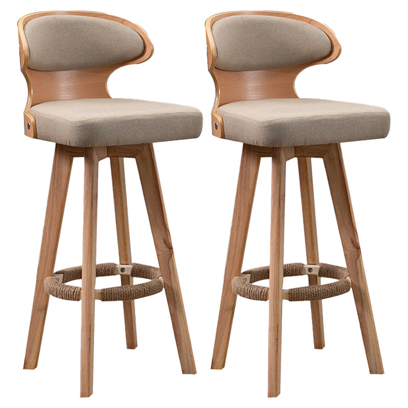 Modern Bar Stool Rubber Wooden Backrest Barstools with Soles Swivel Cushions Khaki 2 Piece Set Clearhalo 'Bar Furniture' 'Bar Stools' 'bar_stools' 'furn' 'furn_bar_stools' 'furniture_bar_stools' 'Kitchen & Dining Furniture' 'kitchen&dining_furn' 'kitchen' 'kitchen_furn' Furniture' 4321189