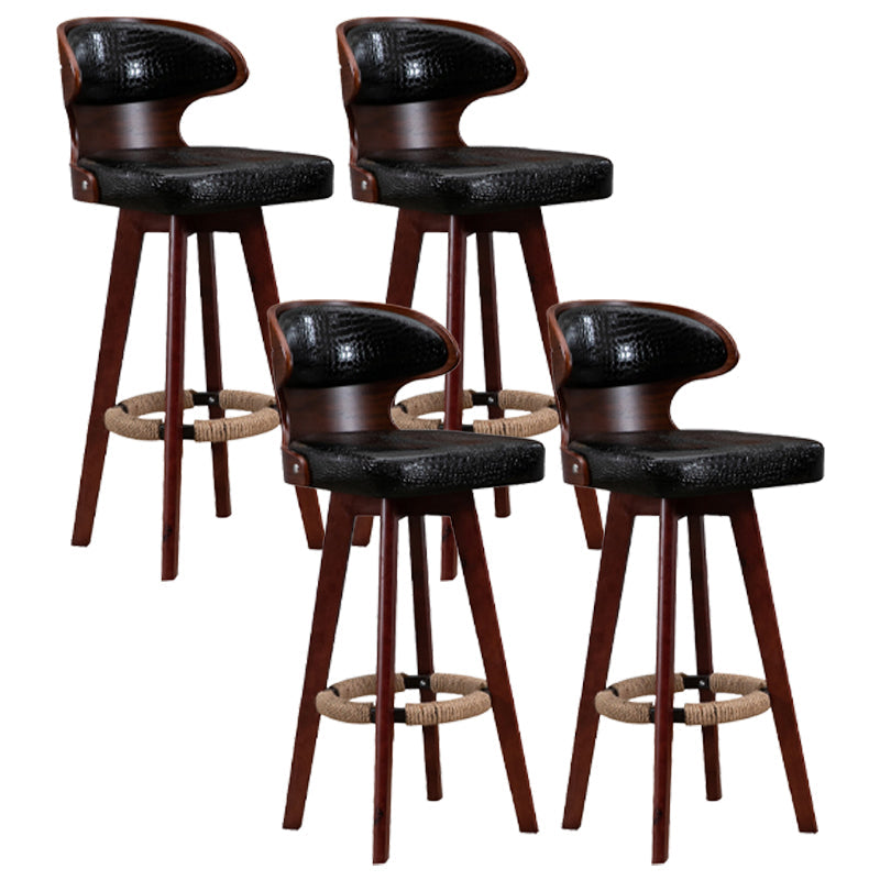 Modern Bar Stool Rubber Wooden Backrest Barstools with Soles Swivel Cushions Textured Black 4 Piece Set Clearhalo 'Bar Furniture' 'Bar Stools' 'bar_stools' 'furn' 'furn_bar_stools' 'furniture_bar_stools' 'Kitchen & Dining Furniture' 'kitchen&dining_furn' 'kitchen' 'kitchen_furn' Furniture' 4321191
