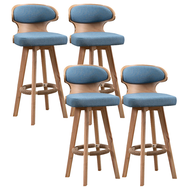 Modern Bar Stool Rubber Wooden Backrest Barstools with Soles Swivel Cushions Blue 4 Piece Set Clearhalo 'Bar Furniture' 'Bar Stools' 'bar_stools' 'furn' 'furn_bar_stools' 'furniture_bar_stools' 'Kitchen & Dining Furniture' 'kitchen&dining_furn' 'kitchen' 'kitchen_furn' Furniture' 4321192