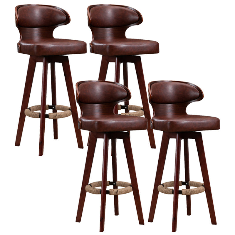 Modern Bar Stool Rubber Wooden Backrest Barstools with Soles Swivel Cushions Brown 4 Piece Set Clearhalo 'Bar Furniture' 'Bar Stools' 'bar_stools' 'furn' 'furn_bar_stools' 'furniture_bar_stools' 'Kitchen & Dining Furniture' 'kitchen&dining_furn' 'kitchen' 'kitchen_furn' Furniture' 4321195