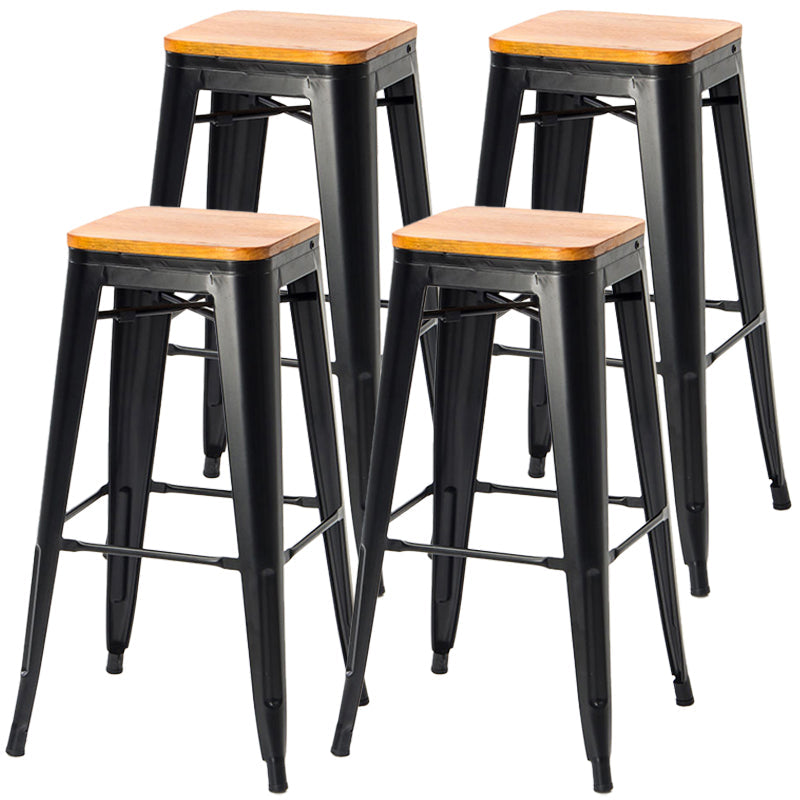 Industrial Style Armless Barstool Iron Frame Counter Stools for Coffee Shop Brown Backless 4 Piece Set Clearhalo 'Bar Furniture' 'Bar Stools' 'bar_stools' 'furn' 'furn_bar_stools' 'furniture_bar_stools' 'Kitchen & Dining Furniture' 'kitchen&dining_furn' 'kitchen' 'kitchen_furn' Furniture' 4321551