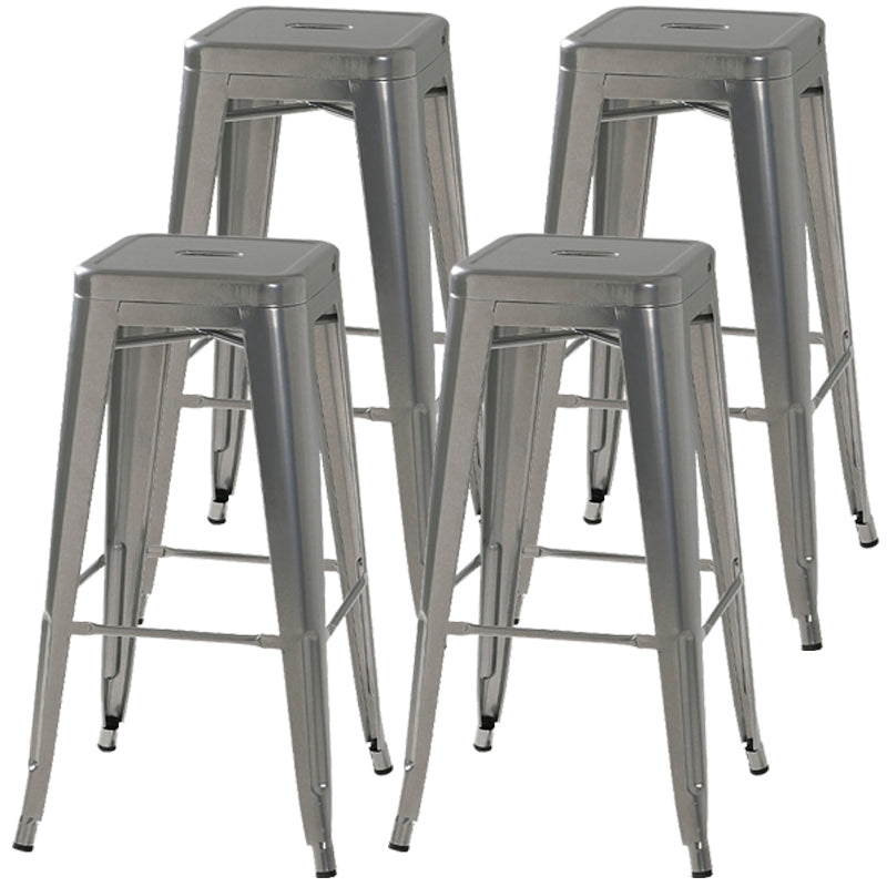 Industrial Style Armless Barstool Iron Frame Counter Stools for Coffee Shop Silver Backless 4 Piece Set Clearhalo 'Bar Furniture' 'Bar Stools' 'bar_stools' 'furn' 'furn_bar_stools' 'furniture_bar_stools' 'Kitchen & Dining Furniture' 'kitchen&dining_furn' 'kitchen' 'kitchen_furn' Furniture' 4321576