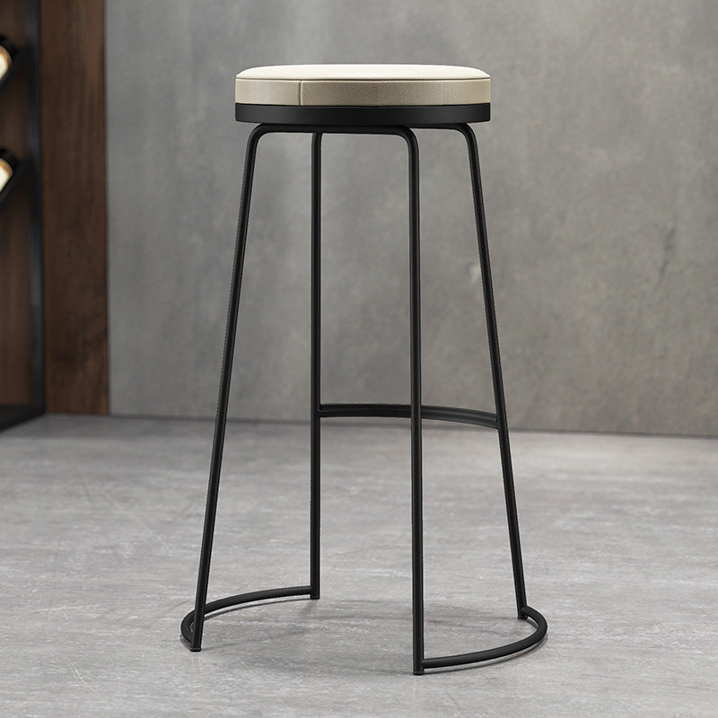 Scandinavian Style Bar-stool Round Leather Seat Counter Chair for Kitchen Bar Black 1 Piece Clearhalo 'Bar Furniture' 'Bar Stools' 'bar_stools' 'furn' 'furn_bar_stools' 'furniture_bar_stools' 'Kitchen & Dining Furniture' 'kitchen&dining_furn' 'kitchen' 'kitchen_furn' Furniture' 4321719