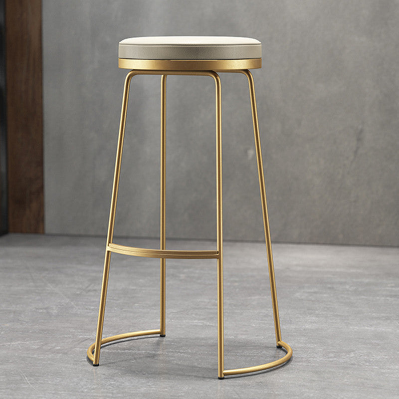 Scandinavian Style Bar-stool Round Leather Seat Counter Chair for Kitchen Bar Gold 1 Piece Clearhalo 'Bar Furniture' 'Bar Stools' 'bar_stools' 'furn' 'furn_bar_stools' 'furniture_bar_stools' 'Kitchen & Dining Furniture' 'kitchen&dining_furn' 'kitchen' 'kitchen_furn' Furniture' 4321725
