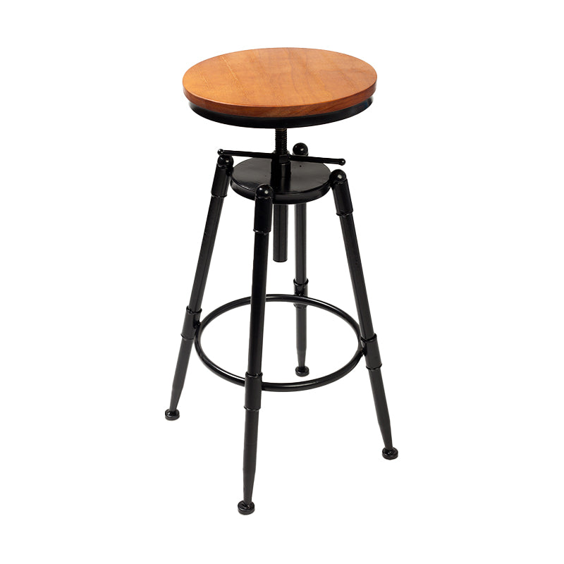 Industrial 4 Legs Barstool Adjustable Height Rotating Bar Stools Wood 1 Piece Backless Clearhalo 'Bar Furniture' 'Bar Stools' 'bar_stools' 'furn' 'furn_bar_stools' 'furniture_bar_stools' 'Kitchen & Dining Furniture' 'kitchen&dining_furn' 'kitchen' 'kitchen_furn' Furniture' 4321905
