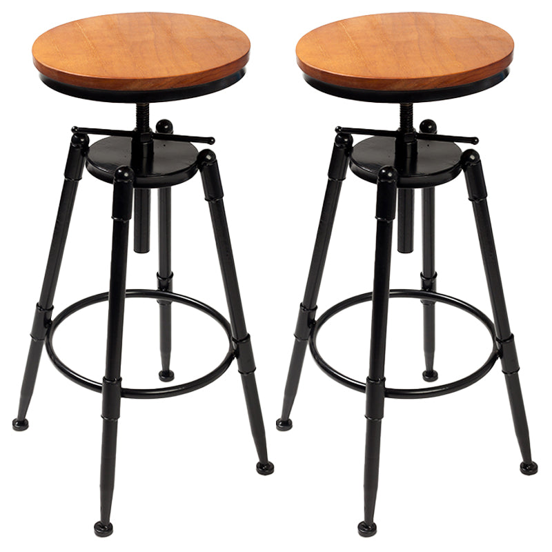 Industrial 4 Legs Barstool Adjustable Height Rotating Bar Stools Wood 2 Piece Set Backless Clearhalo 'Bar Furniture' 'Bar Stools' 'bar_stools' 'furn' 'furn_bar_stools' 'furniture_bar_stools' 'Kitchen & Dining Furniture' 'kitchen&dining_furn' 'kitchen' 'kitchen_furn' Furniture' 4321912
