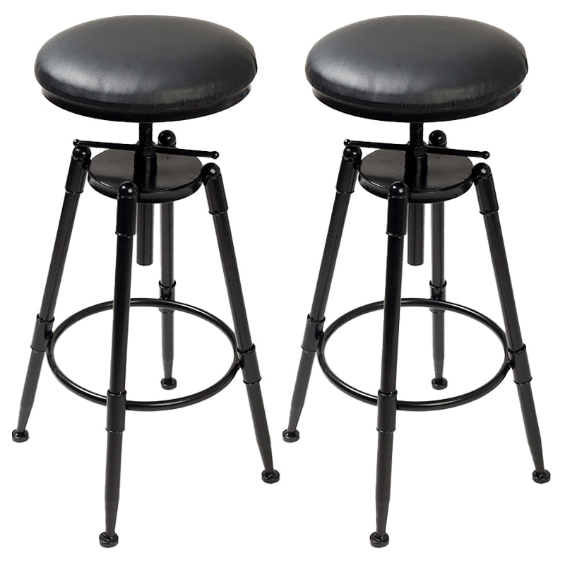 Industrial 4 Legs Barstool Adjustable Height Rotating Bar Stools Leather 2 Piece Set Backless Clearhalo 'Bar Furniture' 'Bar Stools' 'bar_stools' 'furn' 'furn_bar_stools' 'furniture_bar_stools' 'Kitchen & Dining Furniture' 'kitchen&dining_furn' 'kitchen' 'kitchen_furn' Furniture' 4321915