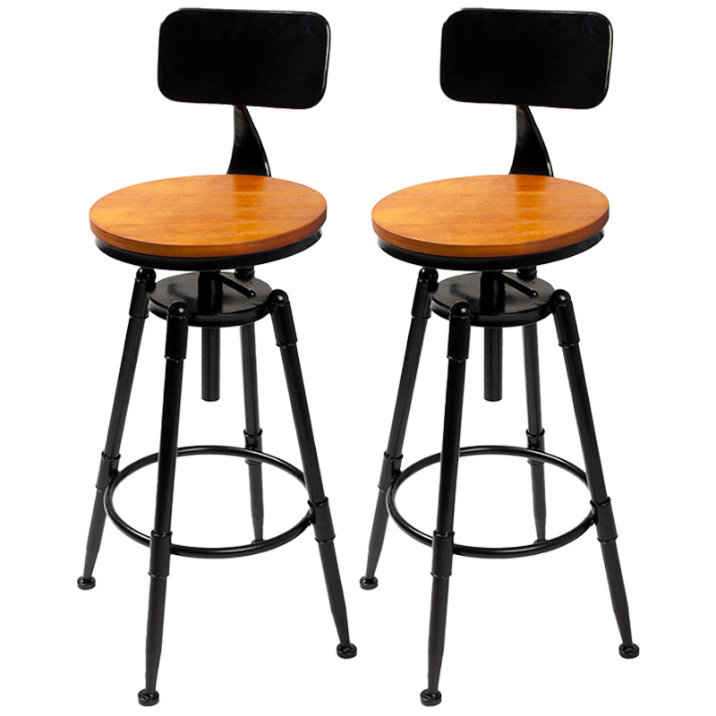 Industrial 4 Legs Barstool Adjustable Height Rotating Bar Stools Wood 2 Piece Set Low Back Clearhalo 'Bar Furniture' 'Bar Stools' 'bar_stools' 'furn' 'furn_bar_stools' 'furniture_bar_stools' 'Kitchen & Dining Furniture' 'kitchen&dining_furn' 'kitchen' 'kitchen_furn' Furniture' 4321917
