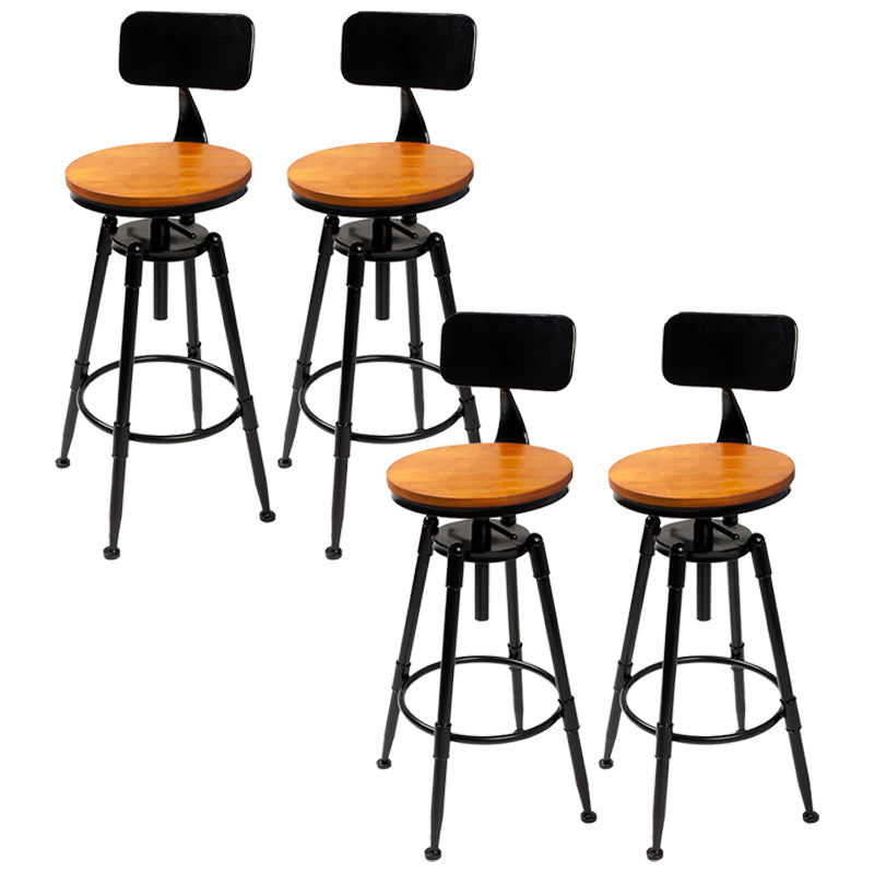 Industrial 4 Legs Barstool Adjustable Height Rotating Bar Stools Wood 4 Piece Set Low Back Clearhalo 'Bar Furniture' 'Bar Stools' 'bar_stools' 'furn' 'furn_bar_stools' 'furniture_bar_stools' 'Kitchen & Dining Furniture' 'kitchen&dining_furn' 'kitchen' 'kitchen_furn' Furniture' 4321921