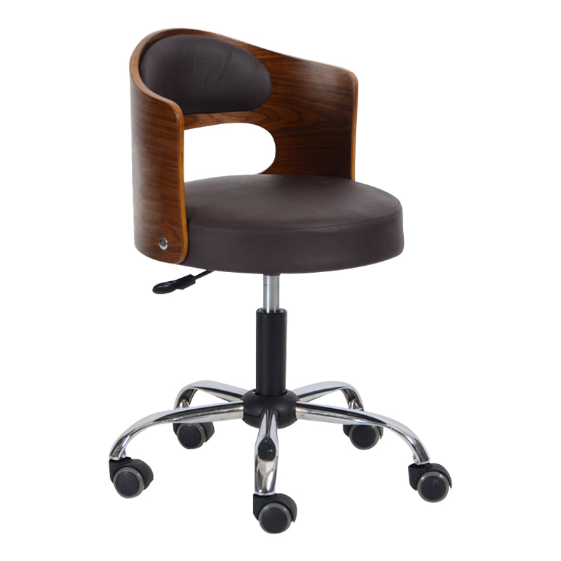 Modern Rotatable Backrest Counter Stool Steel Household Bar Stool with Pulley and Cushion Dark Brown 1 Piece Clearhalo 'Bar Furniture' 'Bar Stools' 'bar_stools' 'furn' 'furn_bar_stools' 'furniture_bar_stools' 'Kitchen & Dining Furniture' 'kitchen&dining_furn' 'kitchen' 'kitchen_furn' Furniture' 4329389