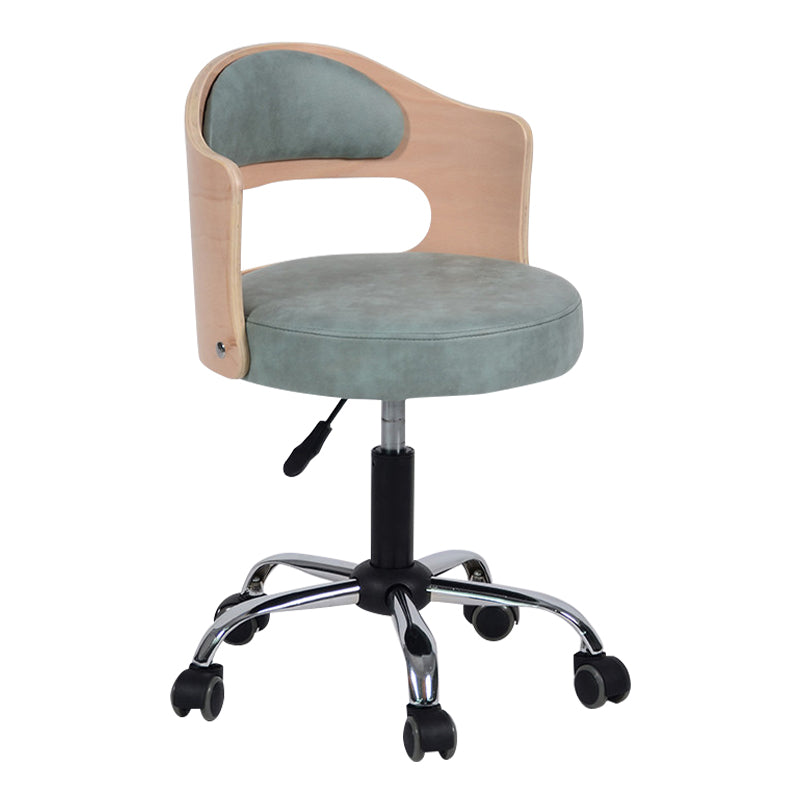 Modern Rotatable Backrest Counter Stool Steel Household Bar Stool with Pulley and Cushion Turquoise 1 Piece Clearhalo 'Bar Furniture' 'Bar Stools' 'bar_stools' 'furn' 'furn_bar_stools' 'furniture_bar_stools' 'Kitchen & Dining Furniture' 'kitchen&dining_furn' 'kitchen' 'kitchen_furn' Furniture' 4329391