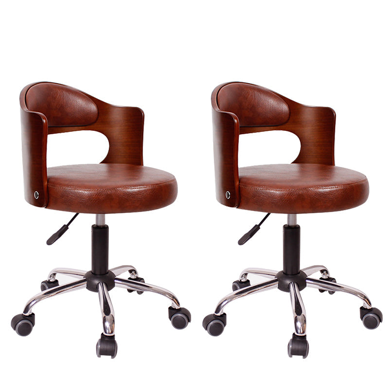 Modern Rotatable Backrest Counter Stool Steel Household Bar Stool with Pulley and Cushion Red Brown 2 Piece Set Clearhalo 'Bar Furniture' 'Bar Stools' 'bar_stools' 'furn' 'furn_bar_stools' 'furniture_bar_stools' 'Kitchen & Dining Furniture' 'kitchen&dining_furn' 'kitchen' 'kitchen_furn' Furniture' 4329407