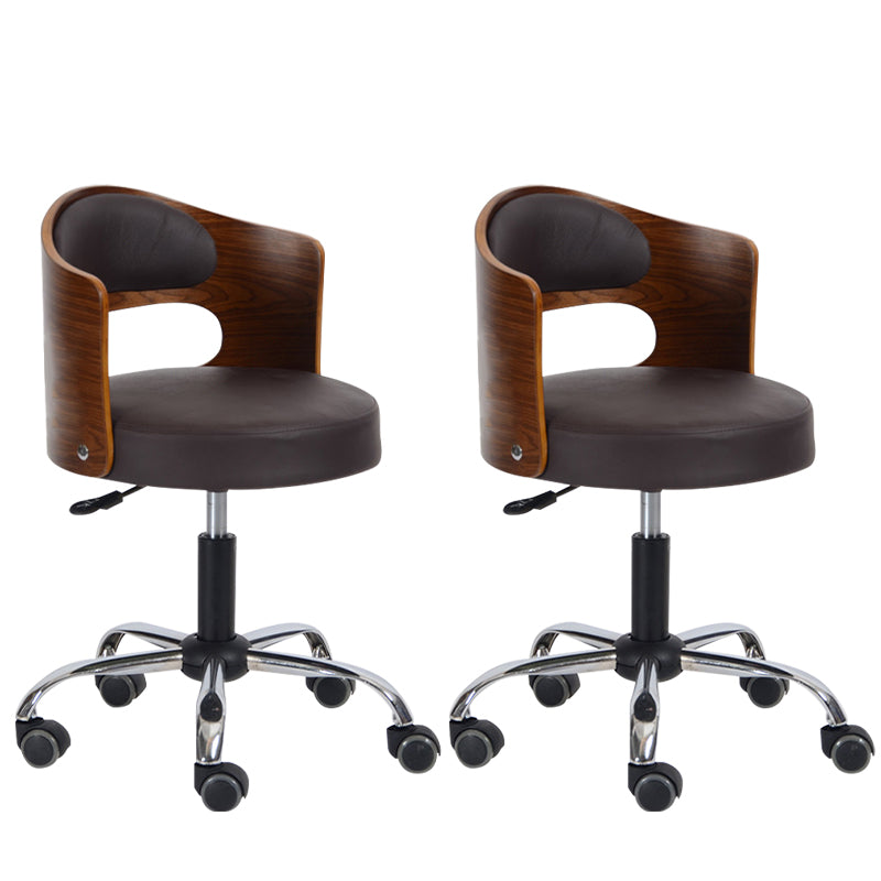 Modern Rotatable Backrest Counter Stool Steel Household Bar Stool with Pulley and Cushion Dark Brown 2 Piece Set Clearhalo 'Bar Furniture' 'Bar Stools' 'bar_stools' 'furn' 'furn_bar_stools' 'furniture_bar_stools' 'Kitchen & Dining Furniture' 'kitchen&dining_furn' 'kitchen' 'kitchen_furn' Furniture' 4329411