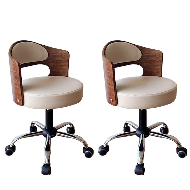 Modern Rotatable Backrest Counter Stool Steel Household Bar Stool with Pulley and Cushion Off-White 2 Piece Set Clearhalo 'Bar Furniture' 'Bar Stools' 'bar_stools' 'furn' 'furn_bar_stools' 'furniture_bar_stools' 'Kitchen & Dining Furniture' 'kitchen&dining_furn' 'kitchen' 'kitchen_furn' Furniture' 4329414
