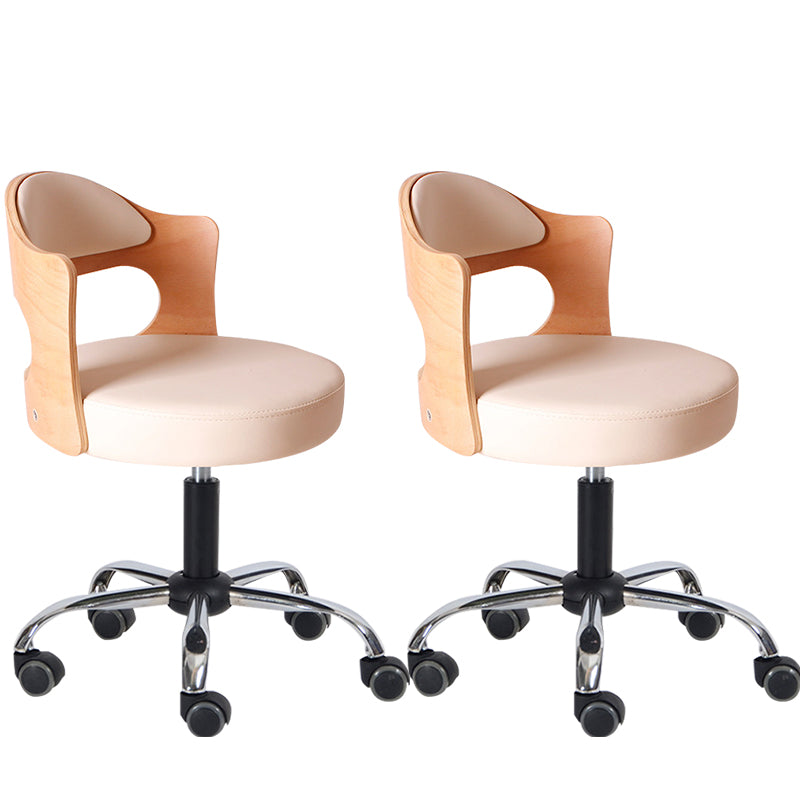 Modern Rotatable Backrest Counter Stool Steel Household Bar Stool with Pulley and Cushion White 2 Piece Set Clearhalo 'Bar Furniture' 'Bar Stools' 'bar_stools' 'furn' 'furn_bar_stools' 'furniture_bar_stools' 'Kitchen & Dining Furniture' 'kitchen&dining_furn' 'kitchen' 'kitchen_furn' Furniture' 4329416